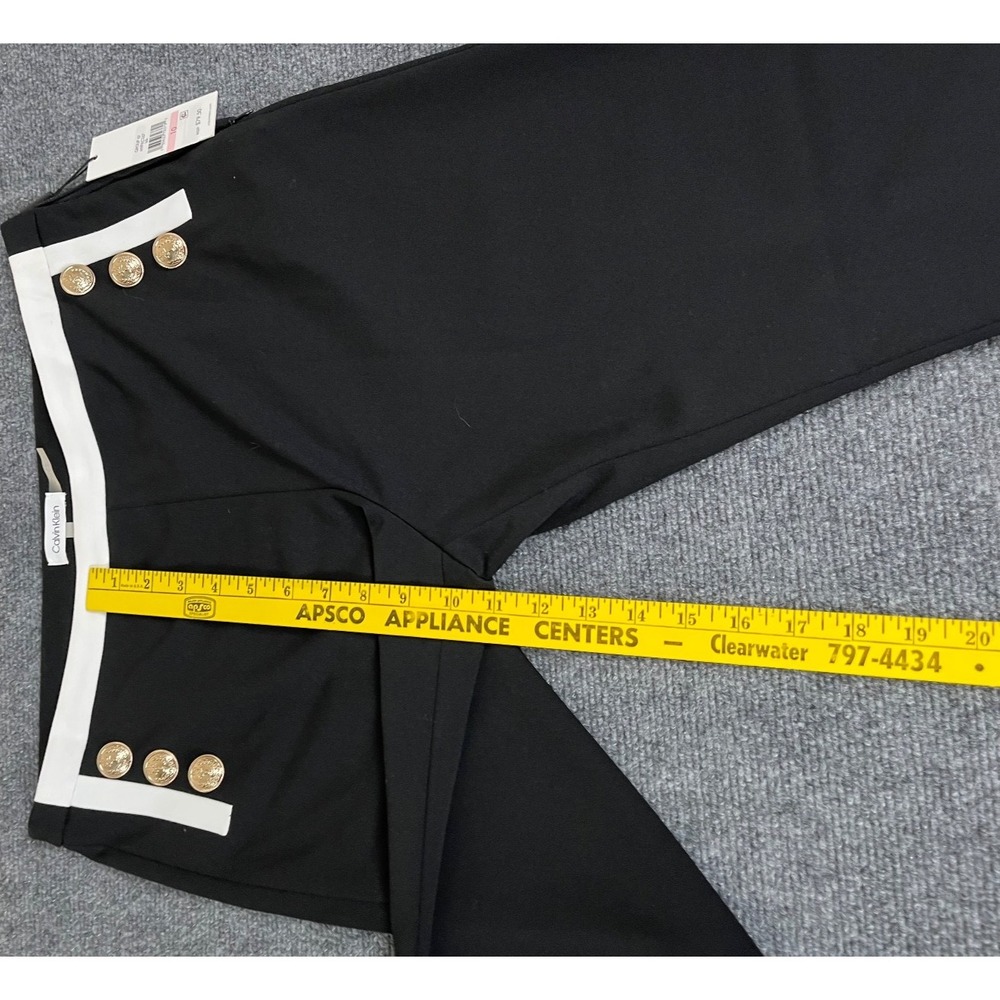 NWT Calvin Klein Pants Women's Black Flare Leg Gold Tone Sailor Button Size 10 - Picture 10 of 13